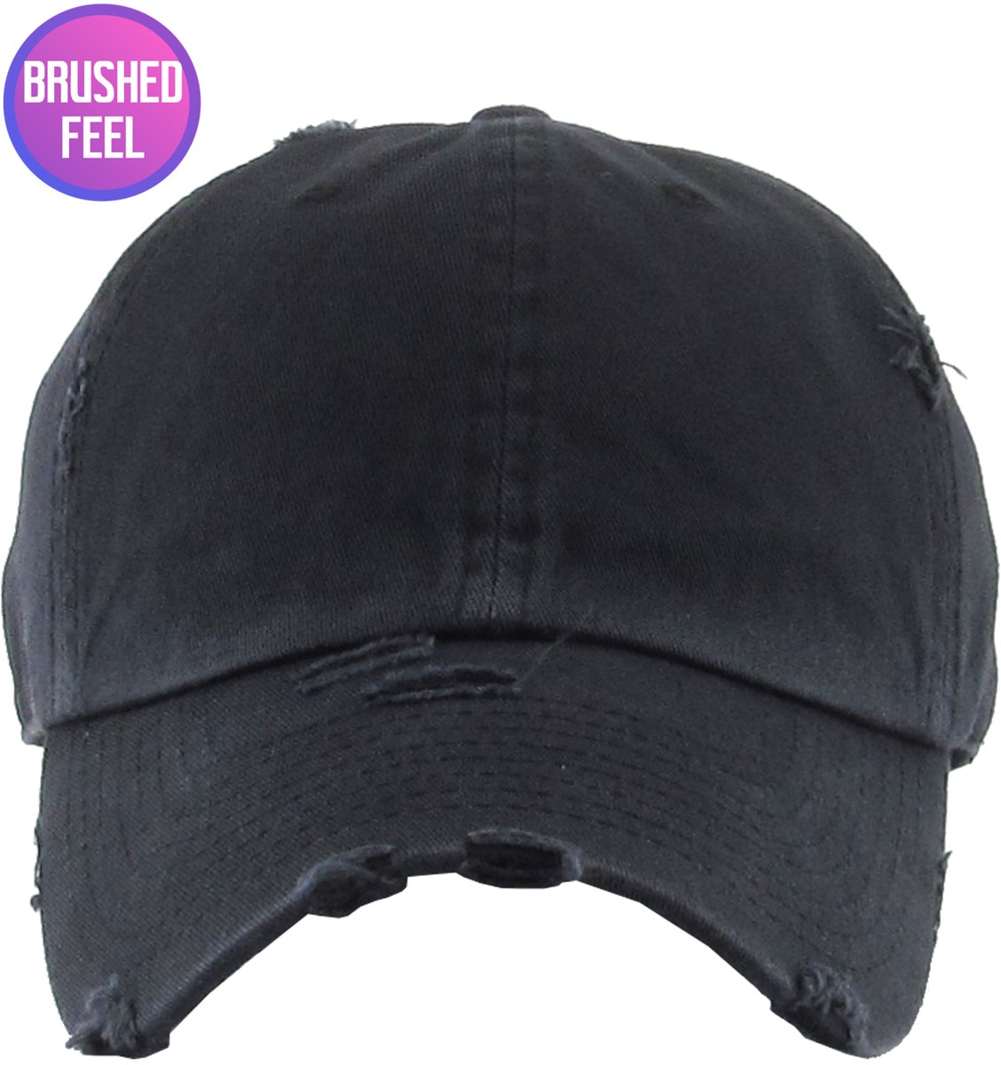 Pigment Washed Black Distressed Vintage Baseball Cap Front View